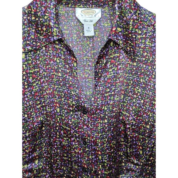 🌸 Talbots Petites Silk Blouse 8P Multicolor Abstract Print Button Down Top - Picture 3 of 15
